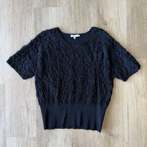 REBECCA TAYLOR Black Short Sleeve Textured Sweater Top LARGE